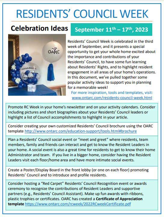 Residents’ Council Week Ideas